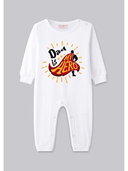 BLUSHES - 100% Cotton Knit Full Sleeve Dad Is My Hero Printed Romper - White