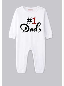 BLUSHES - 100% Cotton Knit Full Sleeve Dad Printed Romper - White