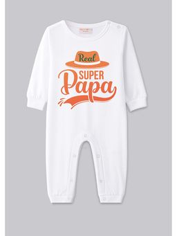 BLUSHES - 100% Cotton Knit Full Sleeve Super Papa Printed Romper - White