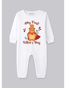 BLUSHES - 100% Cotton Knit Full Sleeve My First Father's Day Printed Romper - White