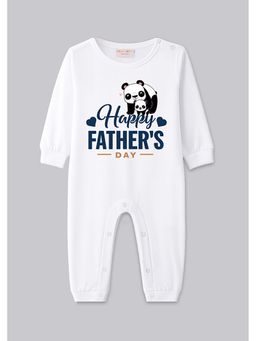 BLUSHES - 100% Cotton Knit Full Sleeve Happy Father's Day Printed Romper - White