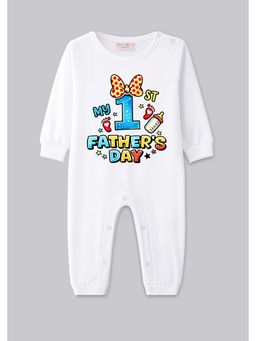 BLUSHES - 100% Cotton Knit Full Sleeve My 1st Father's Day Printed Romper - White