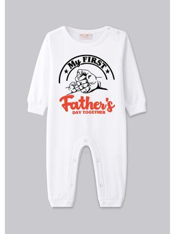 BLUSHES - Full Sleeve My First Father's Day Together Printed Romper - White
