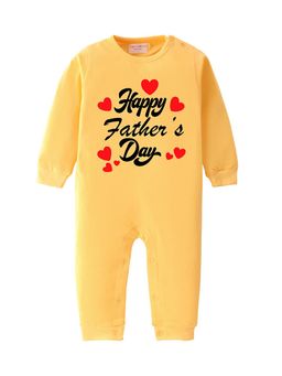 BLUSHES - 100% Cotton Knit Full Sleeve Happy Father's Day Printed Romper - Yellow