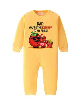 BLUSHES - 100% Cotton Knit Full Sleeve Dad You're The Ketchup Printed Romper - Yellow