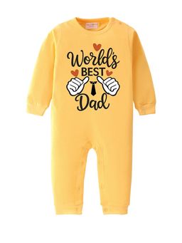 BLUSHES - 100% Cotton Knit Full Sleeve World Best Dad Printed Romper - Yellow