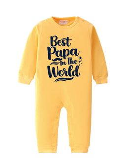 BLUSHES - 100% Cotton Knit Full Sleeve Best Papa In The World Printed Romper - Yellow