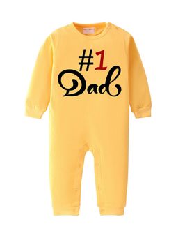 BLUSHES - 100% Cotton Knit Full Sleeve Dad Printed Romper - Yellow