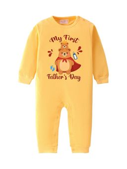 BLUSHES - 100% Cotton Knit Full Sleeve My First Father's Day Printed Romper - Yellow