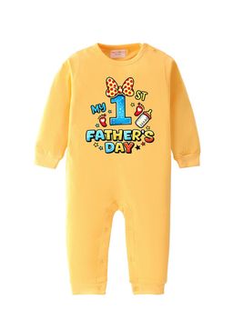 BLUSHES - 100% Cotton Knit Full Sleeve My 1st Father's Day Printed Romper - Yellow