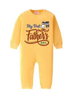 BLUSHES - 100% Cotton Knit Full Sleeve My First Father's Day Printed Romper - Yellow
