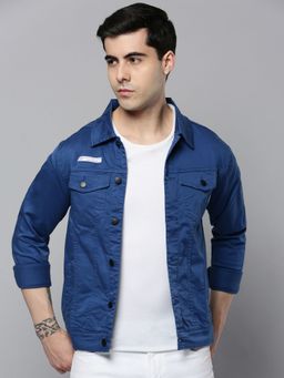 SHOWOFFFF - Mens Spread Collar Blue Solid Open Front Jacket