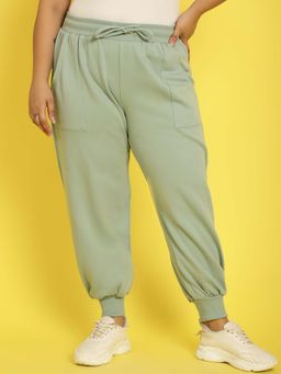 theRebelinme - Plus Size Women's Light Green Solid Color Knitted Fleece Trouser
