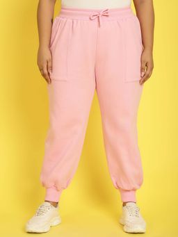 theRebelinme - Plus Size Women's Light Pink Solid Color Knitted Fleece Trouser