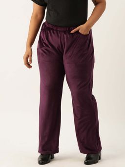theRebelinme - Plus Size Women's Plum Solid Color Winter Trouser