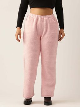 theRebelinme - Plus Size Women's Pink Solid Color Teddy Winter Trouser