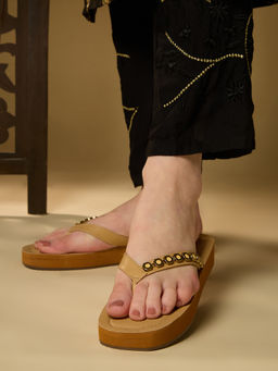 Inc.5 - Womens Beige Casual Embellished Slip-On Sandals