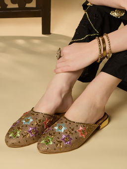 Inc.5 - Womens Golden Festive Embellished Mules Heels