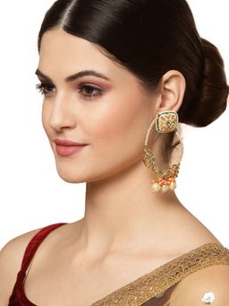 Dugran By Dugristyle - Pink and Peach Chandbali Earring with Kundan & Pearls