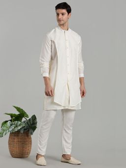 Abhishti - White Flap Detail Button Down Off White Kurta
