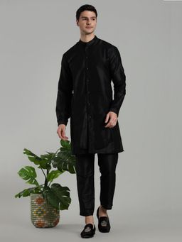 Abhishti - Black Flap Detail Button Down Black Kurta