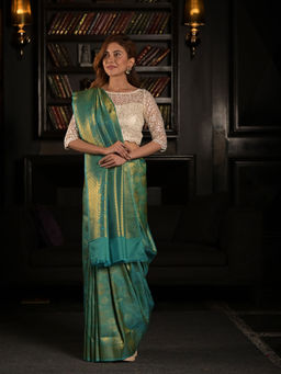 EXCLUSIVA - Sea Green Soft Woven Banarasi Saree with Unstitched Blouse