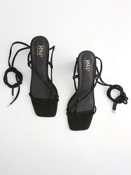 RSVP by Nykaa Fashion - Black Square Toe Strappy Tie Up Block Heels