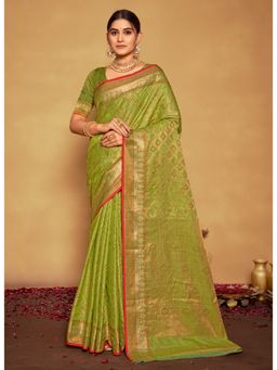 Sangam Prints - Light Green Woven Work Traditional Saree with Unstitched Blouse