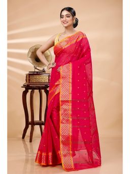 DipDiya - Pink Pure Cotton Woven Saree Without Blouse