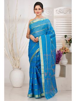 DipDiya - Blue Pure Cotton Woven Saree Without Blouse
