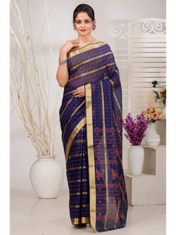 DipDiya - Blue Pure Cotton Woven Saree Without Blouse