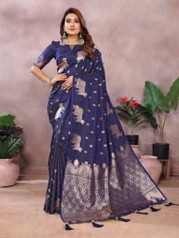 Anaita - Navy Blue Premium Banarasi Tissue Silk Gala Weaving Saree with Unstitched Blouse