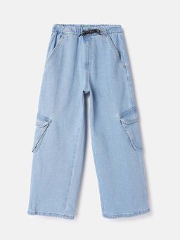 United Colors of Benetton - Blue Solid Wide Leg Fit Cargo Pant