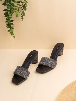 Inc.5 - Womens Black Party Wear Printed Toe Square Toe Block Sandal Heels