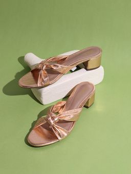 Inc.5 - Womens Rose Gold Party Wear Solid Round Toe Block Sandal Heels