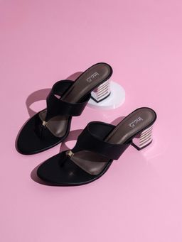 Inc.5 - Womens Black Party Wear Solid Round Toe Block Sandal Heels