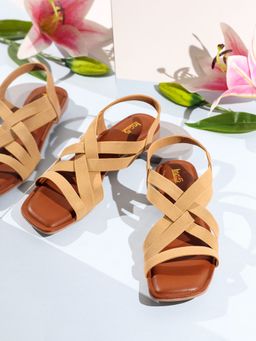 Inc.5 - Womens Beige Casual Striped Square Toe Sandals