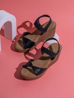 Inc.5 - Womens Black Party Wear Solid Round Toe Wedges Heels