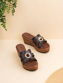 Inc.5 - Womens Black Party Wear Striped Round Toe Wedges Heels