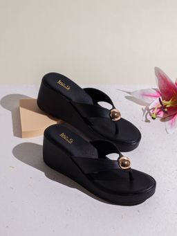 Inc.5 - Womens Black Party Wear Solid Round Toe Wedges Heels