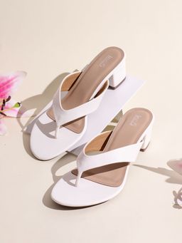 Inc.5 - Womens White Party Wear Solid Round Toe Block Sandal Heels