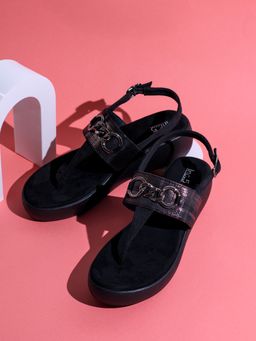 Inc.5 - Womens Black Party Wear Solid Round Toe Sandal Heels