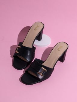 Inc.5 - Womens Black Party Wear Solid Square Toe Block Sandal Heels