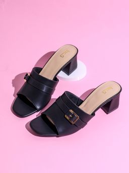 Inc.5 - Womens Black Party Wear Solid Square Toe Block Sandal Heels
