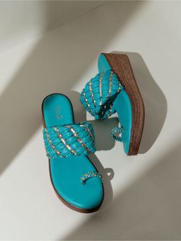 Inc.5 - Womens Blue Party Wear Solid One Toe Wedges Heels