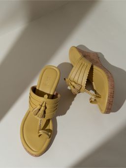 Inc.5 - Womens Yellow Party Wear Solid One Toe Wedges Heels