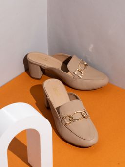 Inc.5 - Womens Beige Party Wear Solid Round Toe Block Mules Heels