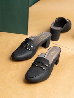Inc.5 - Womens Black Party Wear Solid Round Toe Block Mules Heels