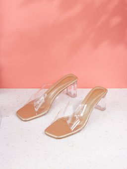 Inc.5 - Womens Golden Party Wear Transparent Square Toe Block Sandal Heels