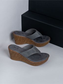 Inc.5 - Womens Grey Ethnic Embellished Round Toe Wedges Heels